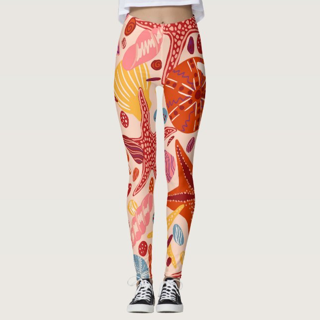 Scandinavian Summer Sea: Starfish Pattern Leggings (Front)
