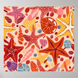 Scandinavian Summer Sea: Starfish Pattern Poster