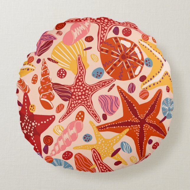 Scandinavian Summer Sea: Starfish Pattern Round Cushion (Front)