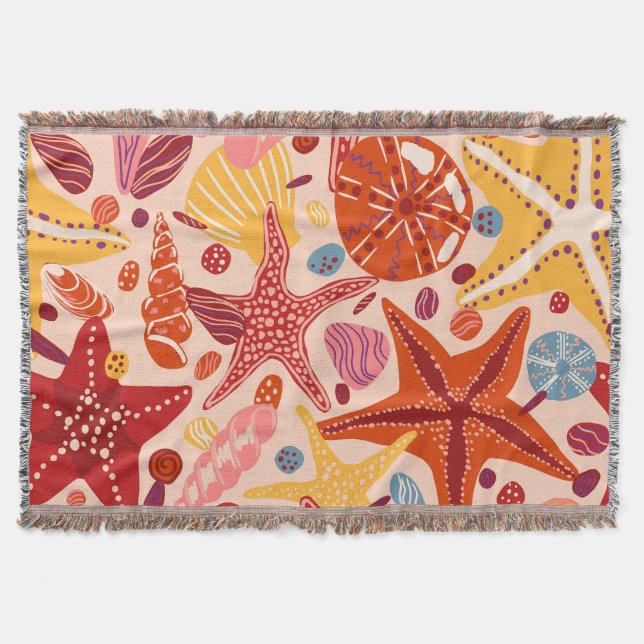 Scandinavian Summer Sea: Starfish Pattern Throw Blanket (Front)