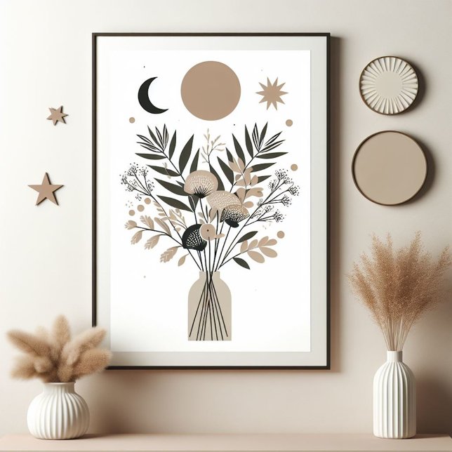 Scandinavian Sun Moon Stars Bouquet Art Pattern Poster (Creator Uploaded)