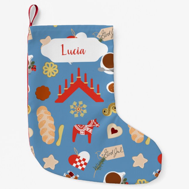 Scandinavian/Swedish Jul Christmas pastries design Small Christmas Stocking (Front)