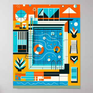 Scandinavian Swimming Pool Scene Art Poster