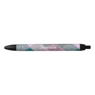 Scandinavian Teal Pink Personalised Custom Black Ink Pen