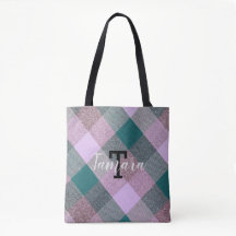 Scandinavian Teal Pink Plaid Monogrammed Name