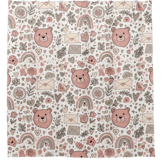 Scandinavian Teddy Bear Boho Pattern Shower Curtain (Front)