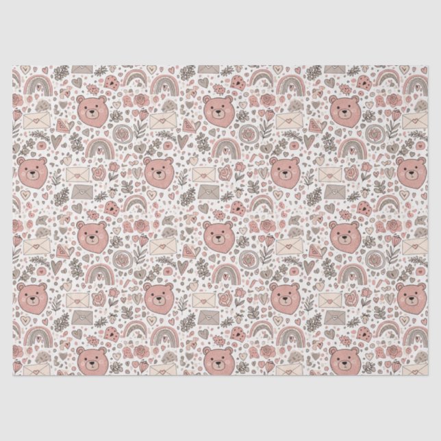 Scandinavian Teddy Bear Boho Pattern Tissue Paper (Front)