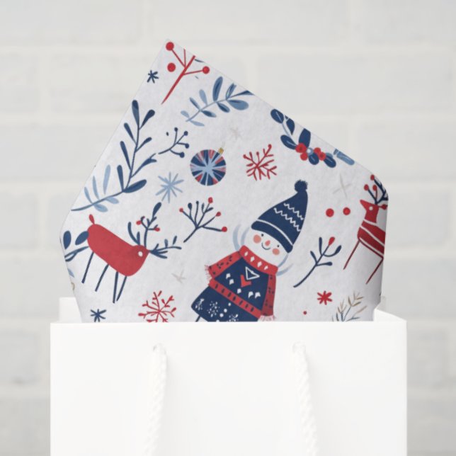 Scandinavian Theme Christmas Symbols Pattern Tissue Paper (Gift Bag)