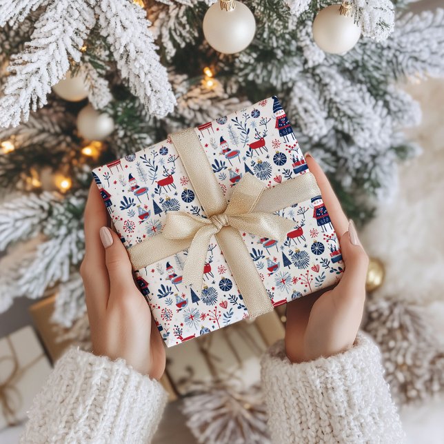 Scandinavian Theme Christmas Symbols Pattern Wrapping Paper (Creator Uploaded)
