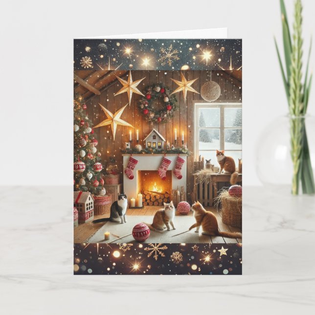 Scandinavian-themed Christmas card featuring cats (Front)