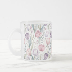 Scandinavian Tulip Floral Pattern Frosted Glass Coffee Mug