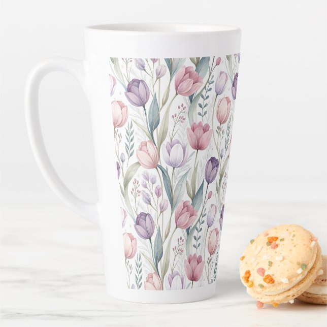 Scandinavian Tulip Floral Pattern Latte Mug (In Situ)