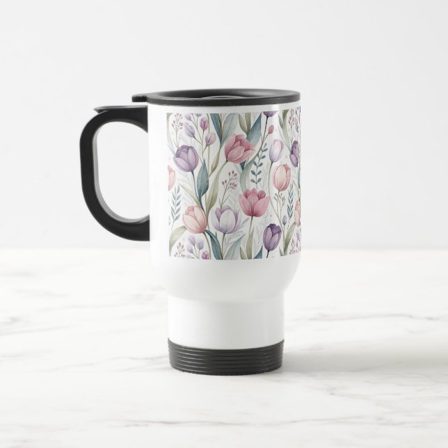 Scandinavian Tulip Floral Pattern Travel Mug (Left)
