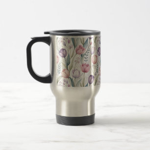 Scandinavian Tulip Floral Pattern Travel Mug