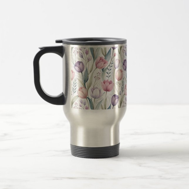 Scandinavian Tulip Floral Pattern Travel Mug (Left)