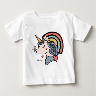 Scandinavian Unicorn Butterfly Custom Name     Baby T-Shirt