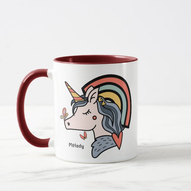 Scandinavian Unicorn Butterfly Custom Name       Mug (Left)