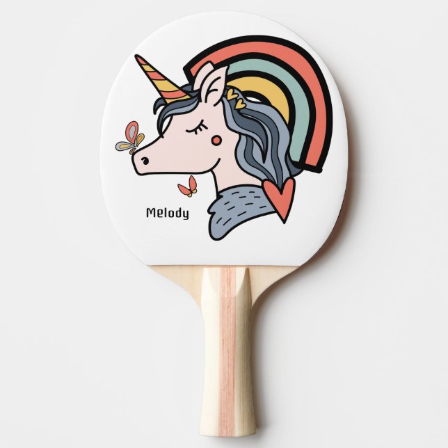 Scandinavian Unicorn Butterfly Custom Name    Ping Pong Paddle (Front)
