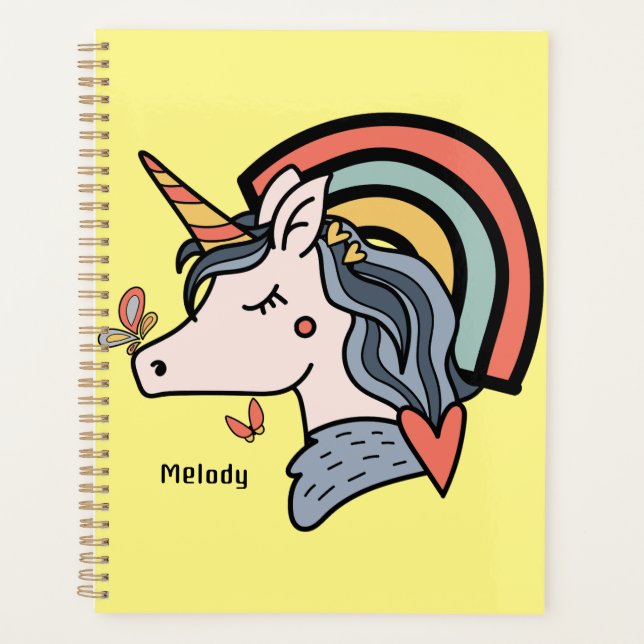 Scandinavian Unicorn Butterfly Custom Name       Planner (Front)