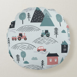Scandinavian village, seamless rural pattern. round cushion