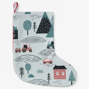 Scandinavian village, seamless rural pattern. small christmas stocking