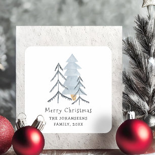 Scandinavian Watercolor Christmas Winter Trees Square Sticker