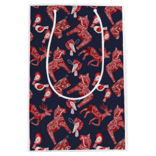 Scandinavian Watercolor Dala Horse Medium Gift Bag