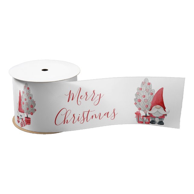 Scandinavian Watercolor Gnome Gifts Christmas Tree Satin Ribbon (Spool)