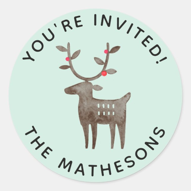 Scandinavian Watercolor Reindeer Invitation Seal (Front)