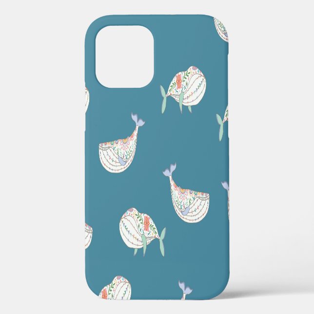 Scandinavian whale, sea animals pattern Case-Mate iPhone case (Back)