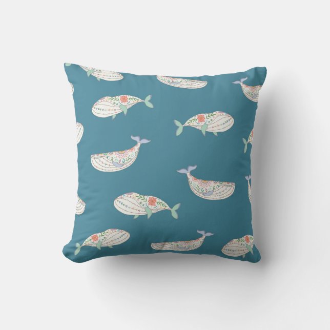 Scandinavian whale, sea animals pattern cushion (Front)