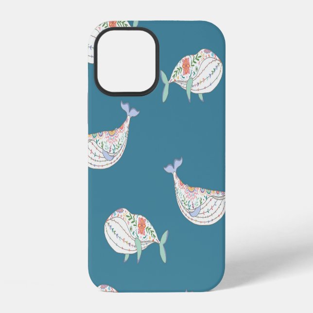 Scandinavian whale, sea animals pattern iPhone case (Back)