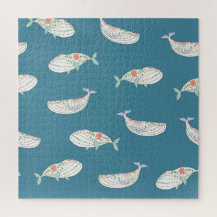 Scandinavian whale, sea animals pattern jigsaw puzzle