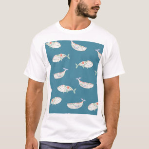 Scandinavian whale, sea animals pattern T-Shirt