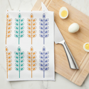 Scandinavian Wheat in Bright Blue, Yellow & Green Tea Towel