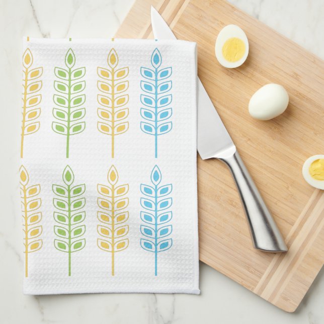 Scandinavian Wheat in Light Blue, Yellow & Green Tea Towel (Quarter Fold)