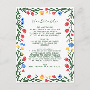 Scandinavian Wildflower Folk Art Colourful Wedding Enclosure Card