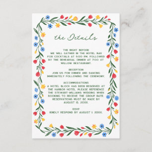 Scandinavian Wildflower Folk Art Colourful Wedding Enclosure Card