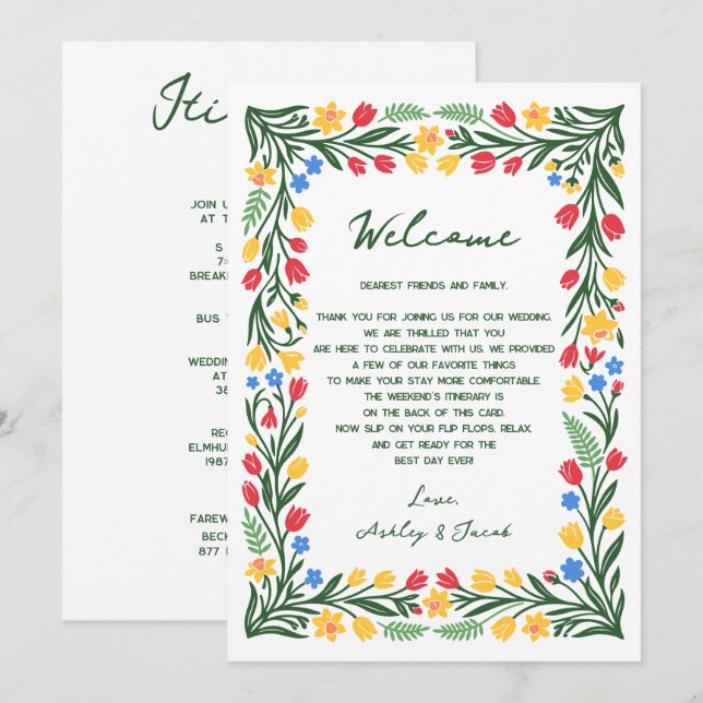 Scandinavian Wildflower Wedding Letter & Itinerary Programme (Front/Back)