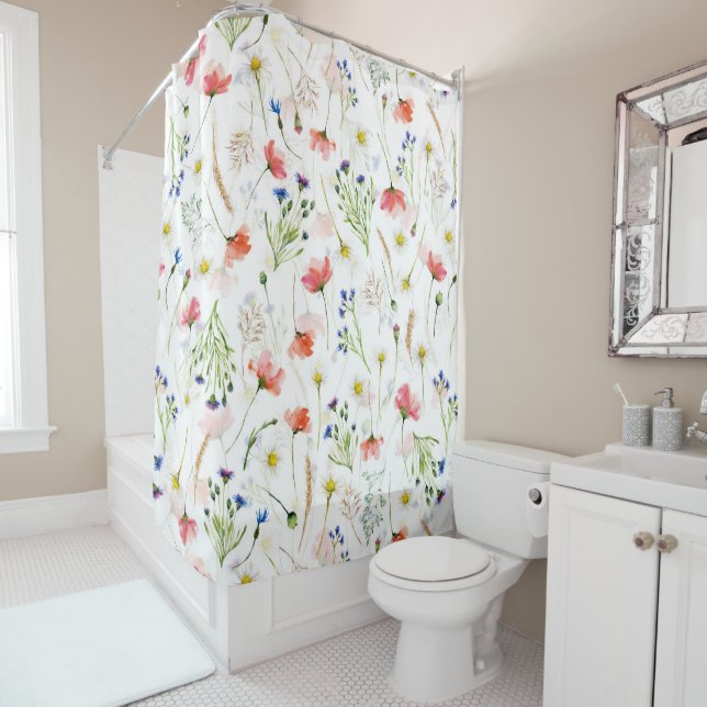 Scandinavian Wildflowers Meadow Shower Curtain (In Situ)