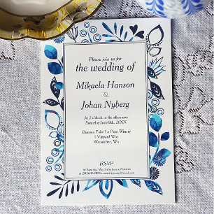 Scandinavian Winter Blue-Grey Floral Pattern Invitation