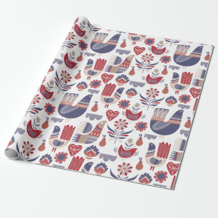 Scandinavian Winter Floral Birds Wrapping Paper