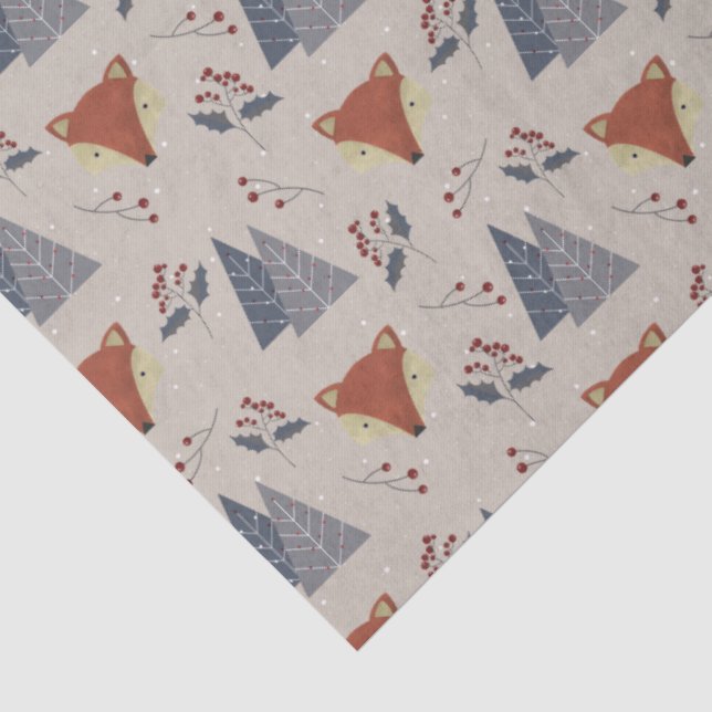 Scandinavian Winter Fox & Holly Forest  Tissue Paper (Detail)