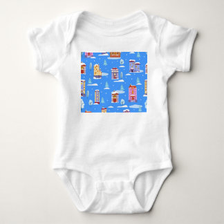 Scandinavian Winter Houses Snow Pattern Baby Bodysuit