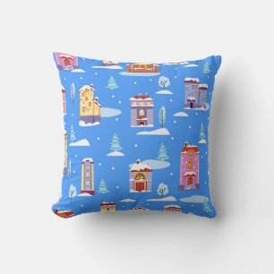Scandinavian Winter Houses Snow Pattern Cushion