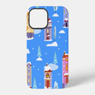 Scandinavian Winter Houses Snow Pattern iPhone 12 Case