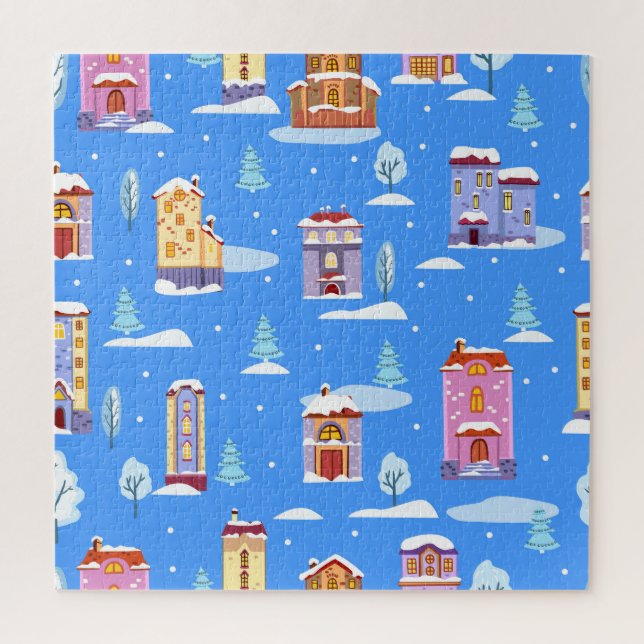 Scandinavian Winter Houses Snow Pattern Jigsaw Puzzle (Vertical)