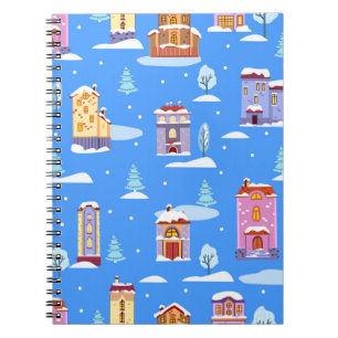 Scandinavian Winter Houses Snow Pattern Notebook