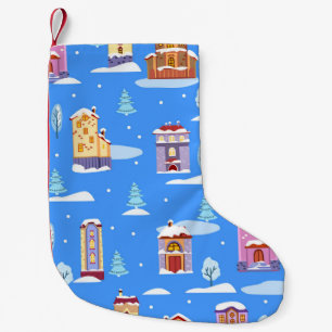 Scandinavian Winter Houses Snow Pattern Small Christmas Stocking