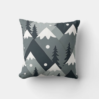 Scandinavian Winter Mountains & Trees Throw Pillow
